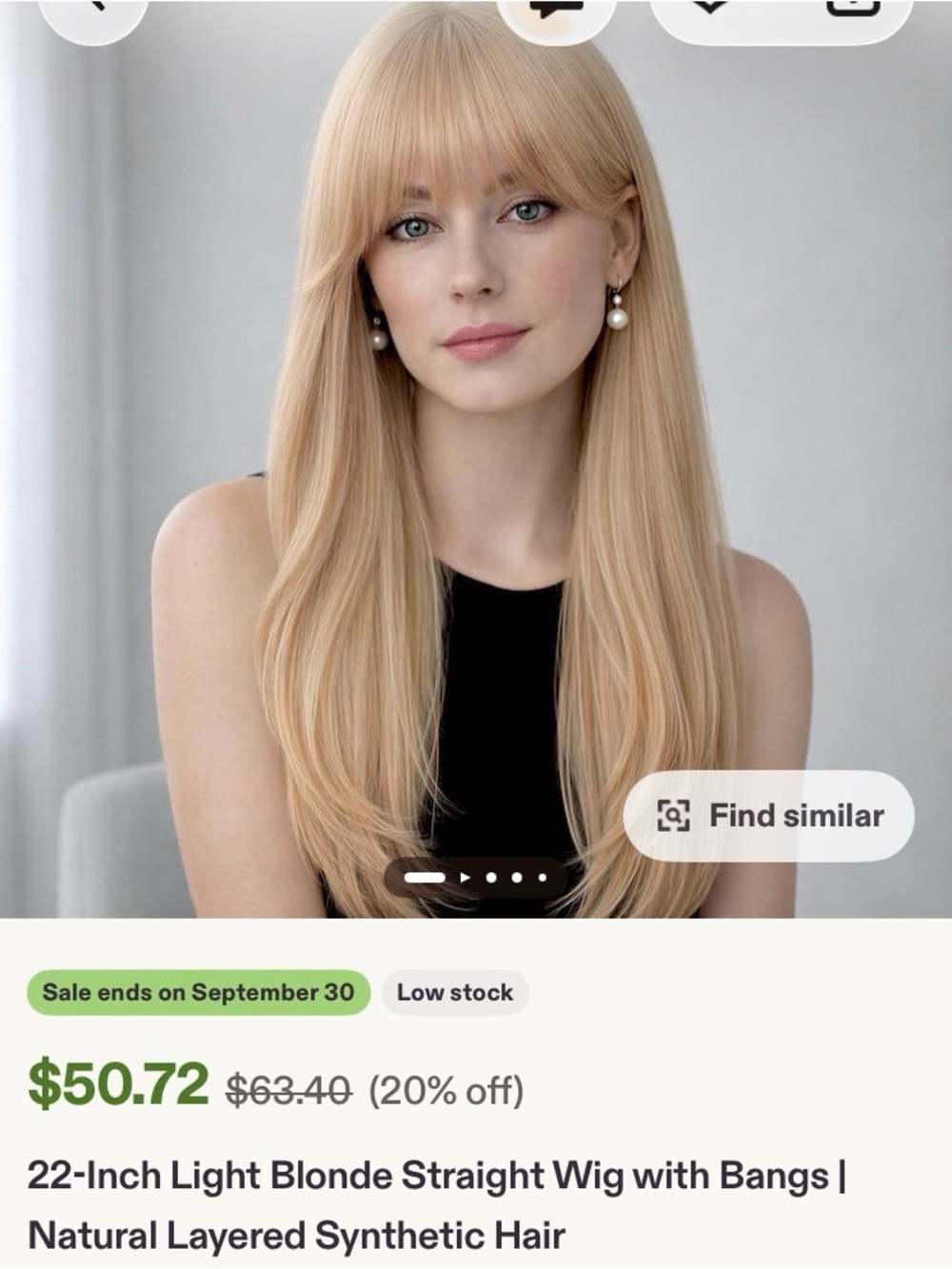 22" Light Blonde Straight Wig with Bangs – Natural Layered Style